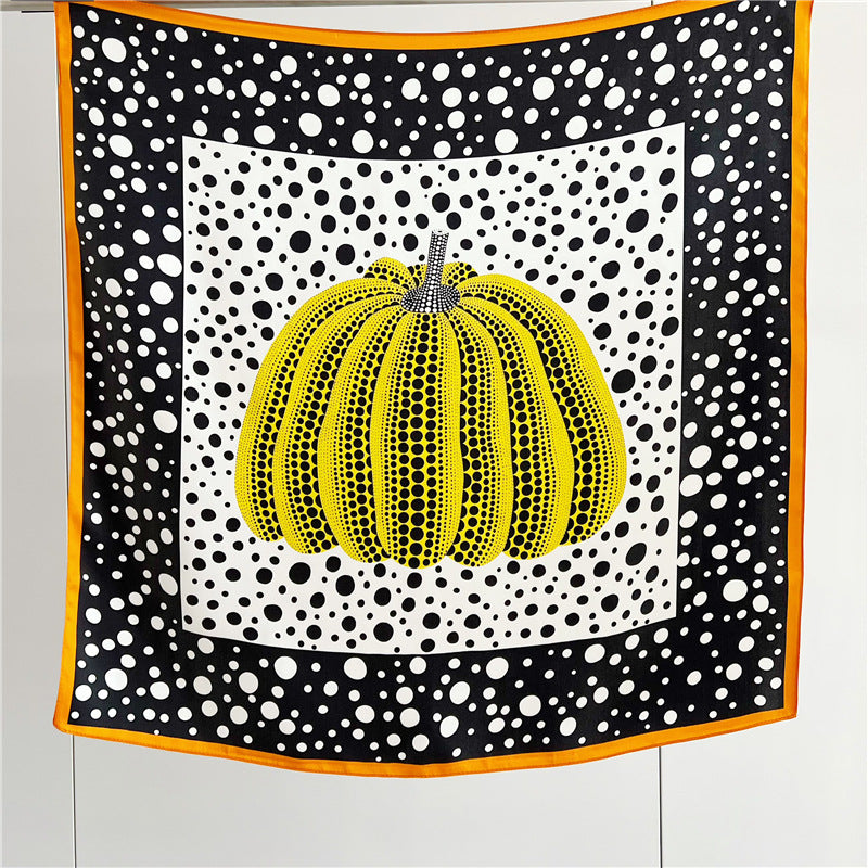 black and white polka dot pumpkin silk scarf