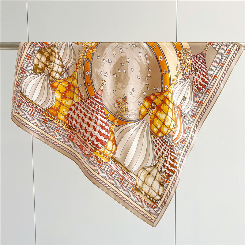 gilded castle earth color silk scarf