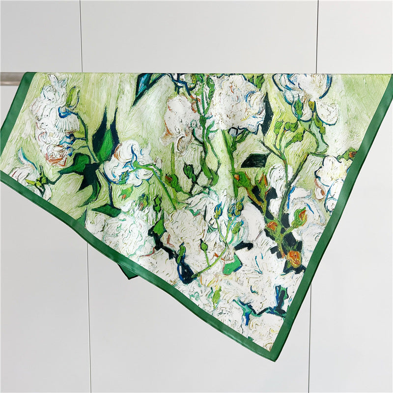 green and white roses  silk scarf