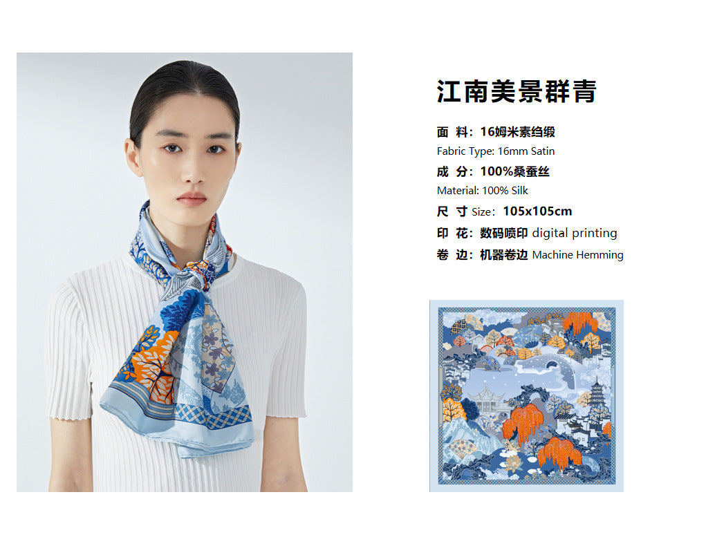 Jiangnan Beauty Ultramarine Silk Scarf