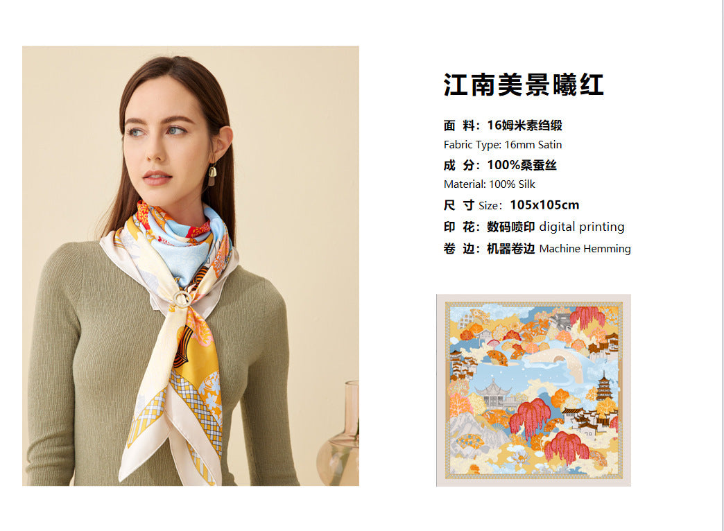 Jiangnan Red in the Morning Light  Silk scarf