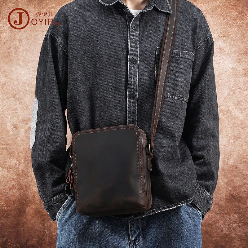 Men's Top Layer Cowhide Shoulder Messenger Bag Crazy Horse Leather Vintage Messenger Bag