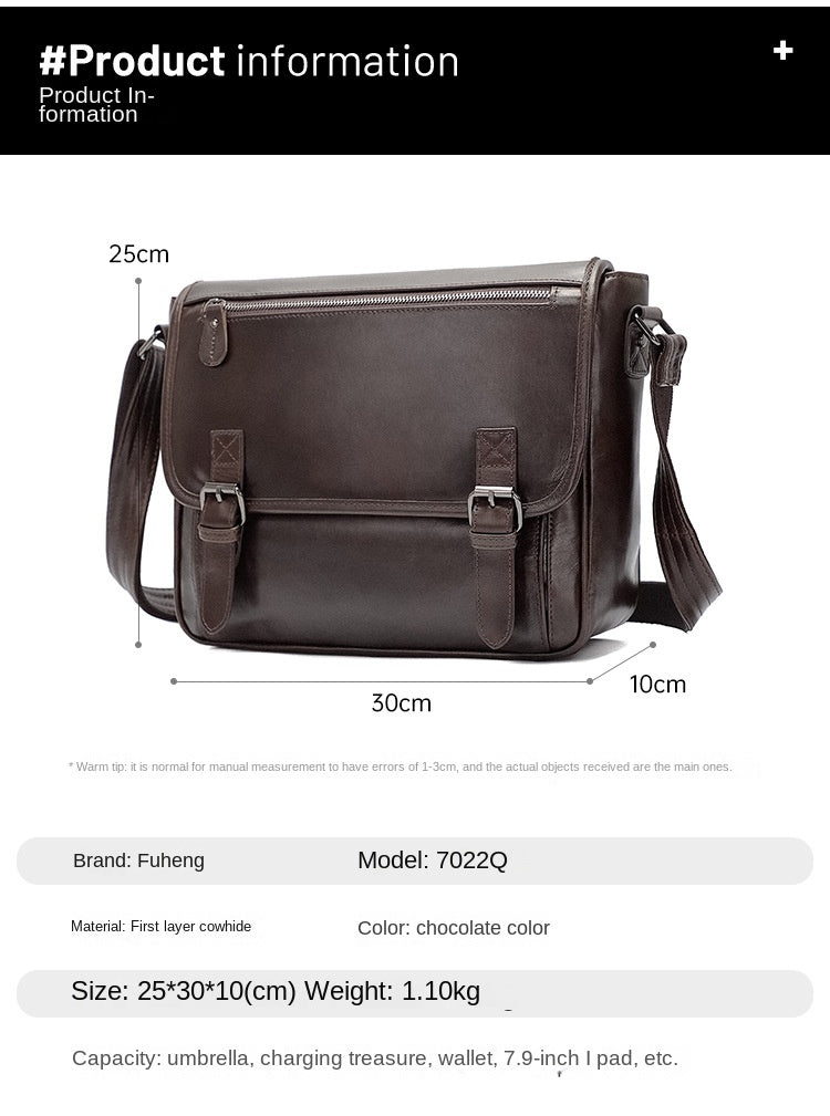 Men's Top Layer Cowhide Shoulder Bag, Crossbody Bag, Super Cool Computer Bag