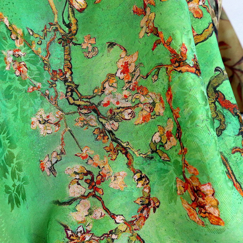 Oil Painting Splicing Double-sided Different Color Silk Flower Scarf Square Shawl 44*44 Inch