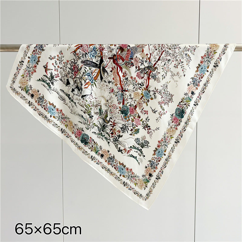 birds and flowers in color silk scarf