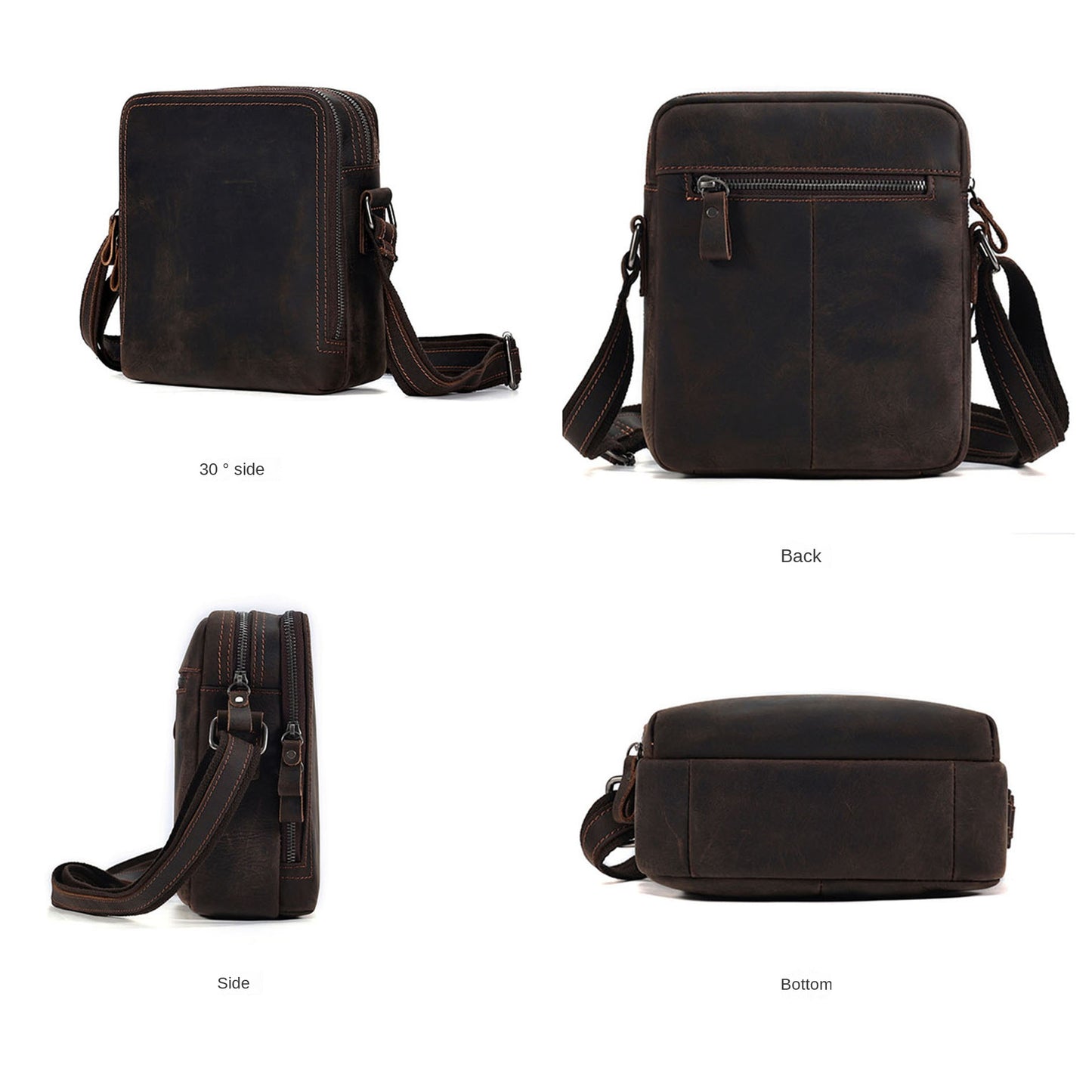 Men's Top Layer Cowhide Shoulder Messenger Bag Crazy Horse Leather Vintage Messenger Bag