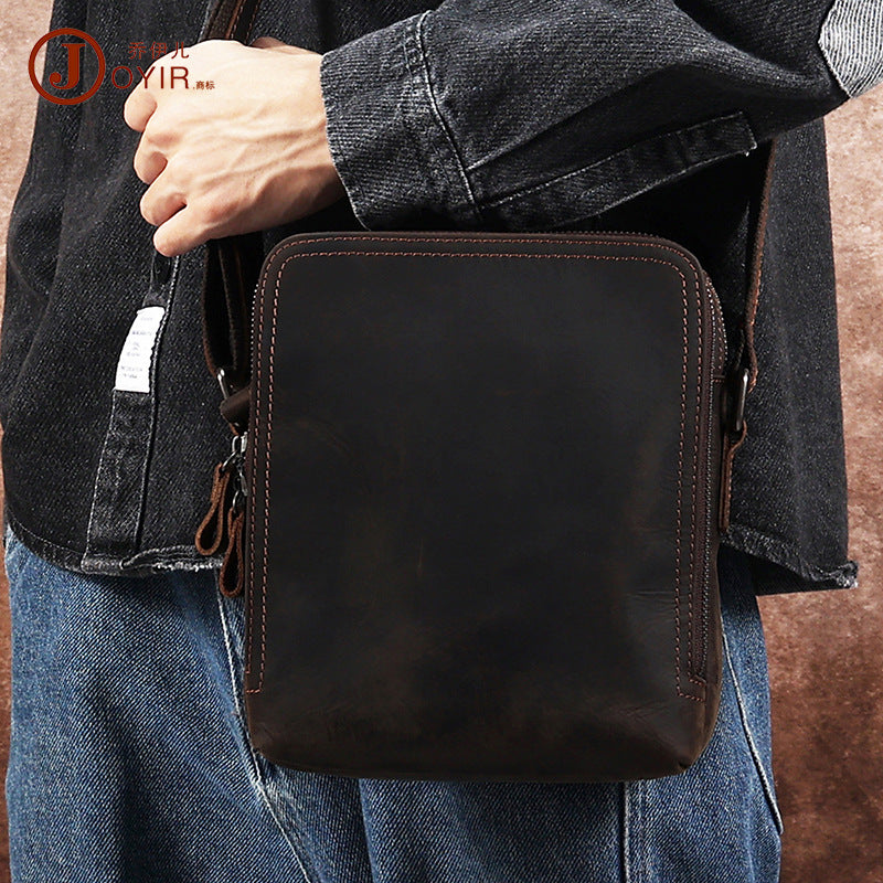 Men's Top Layer Cowhide Shoulder Messenger Bag Crazy Horse Leather Vintage Messenger Bag