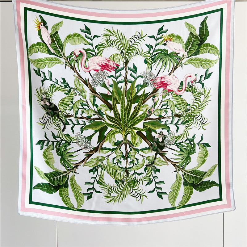 gray powder leaf flamingo  silk scarf